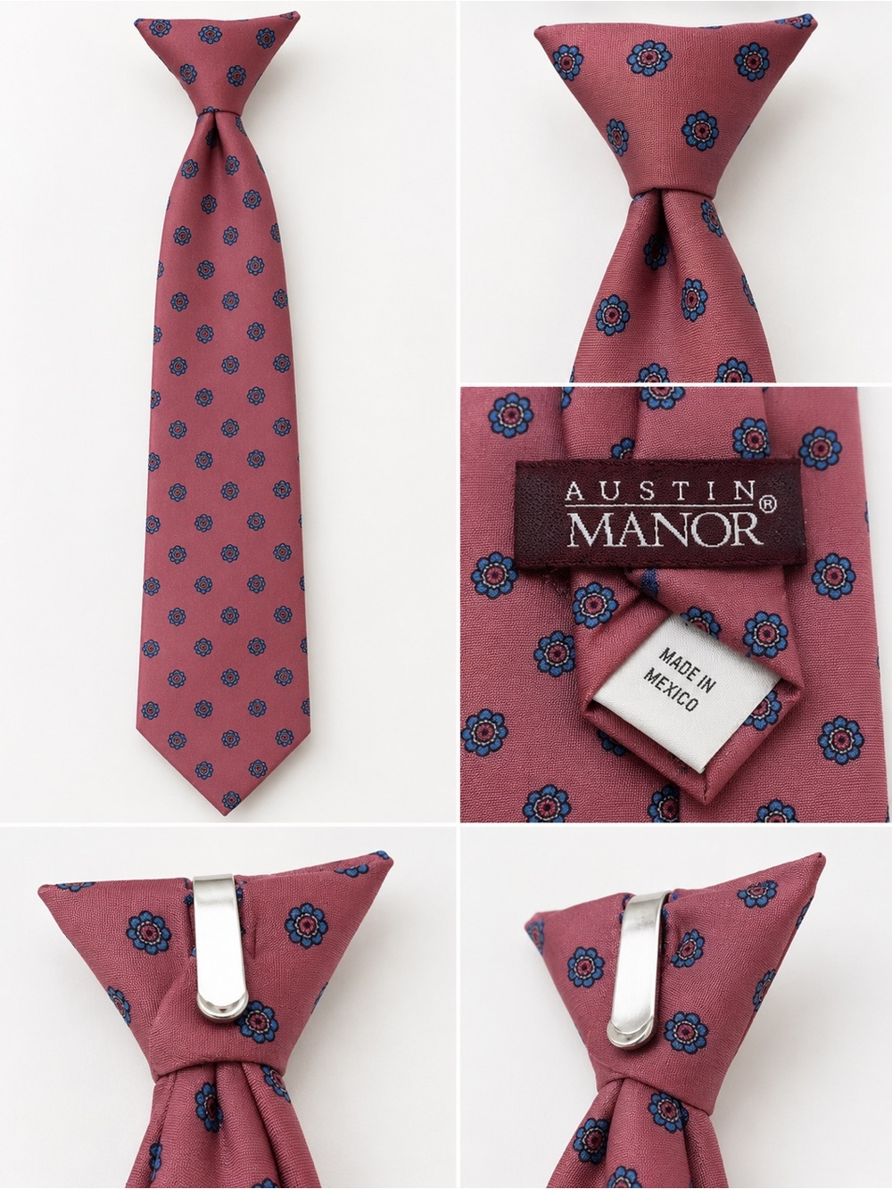 Austin Manor Dusty Rose Medallion Clip-On Tie | Pre-Tied Men’s Necktie
